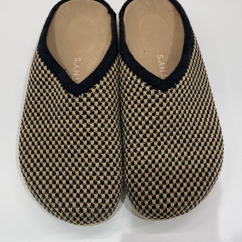 Rothy's Black and Tan Checkered Slip-Ons